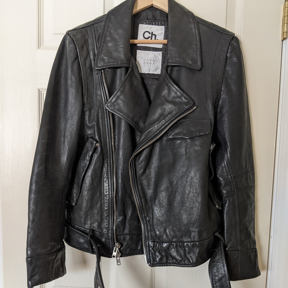 Ch. Vann Calf Skin Genuine Leather Biker Jacket